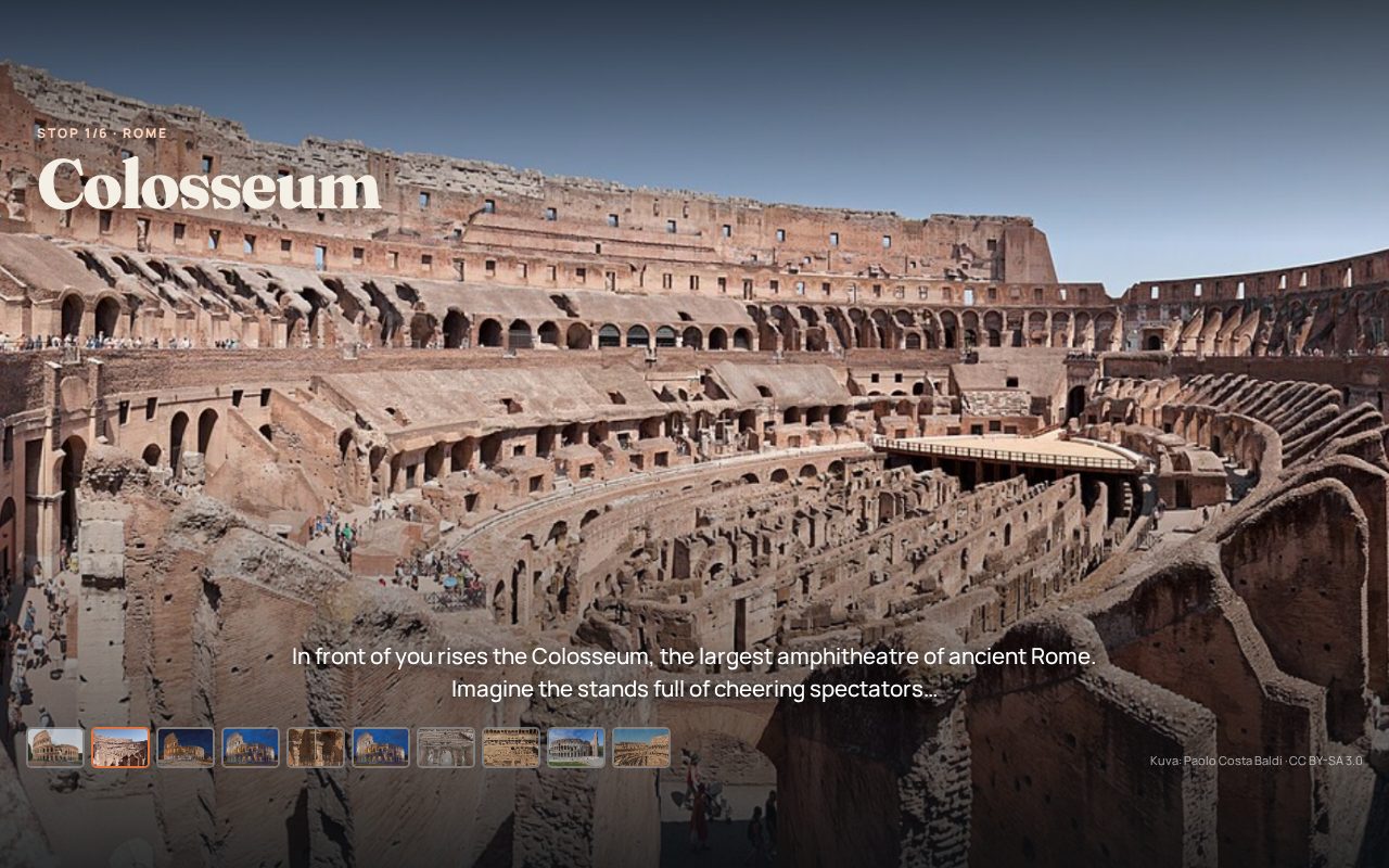 A guided virtual tour of the Colosseum in Rome with subtitles